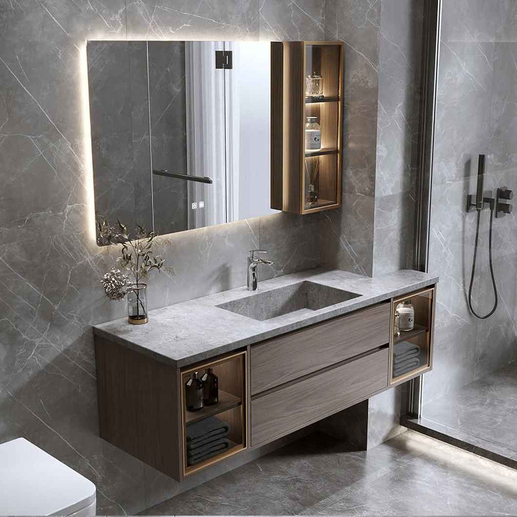Cheap Simple Storage Cabinet Set Modern Solid Wood Vanity Bathroom Smart Bathroom Mirror Cabinet with Basin