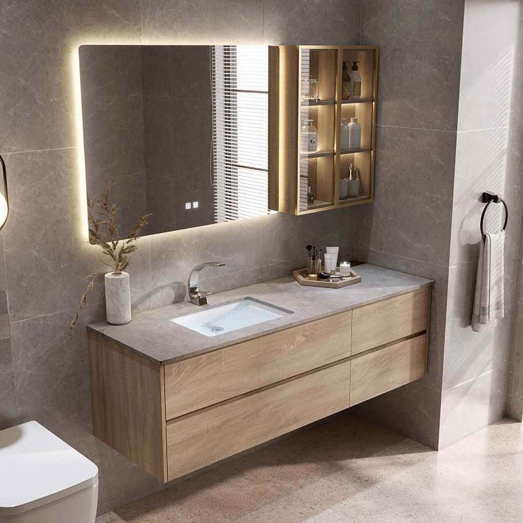 Factory Custom Cheap Bathroom Vanity Set LED Waterproof Wooden Bathroom Cabinet LED Mirror Smart Mirror Cabinet