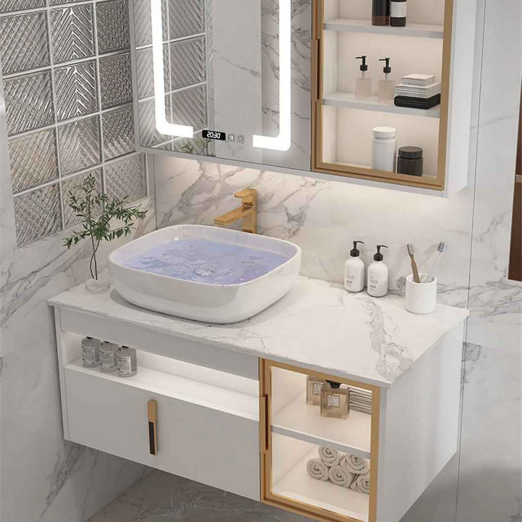 Hotel Modern Bathroom Double Sink Vanity Waterproof Wooden Bathroom Cabinet with Smart Mirror Cabinet