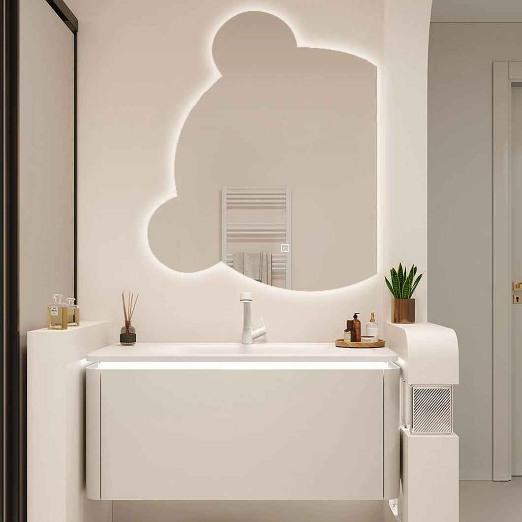 Luxury Wall-Mounted Floating Cabinet Bathroom Vanity Modern Hotel Marble Single Sink Bathroom Cabinet
