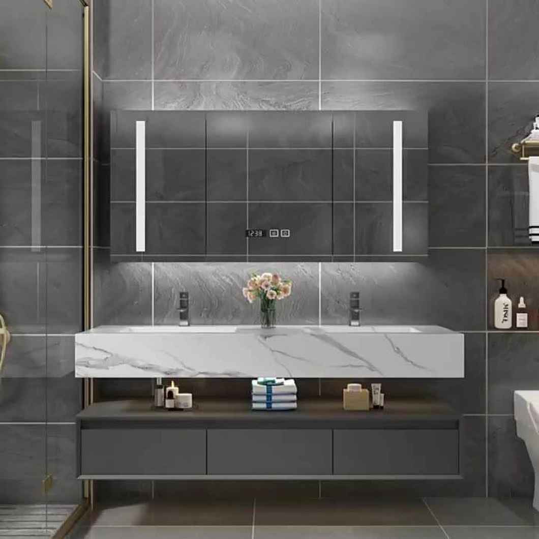 Luxury Marble Bathroom Double Sink Cabinet Aluminum Bathroom Cabinet Set with Mirror Cabinet