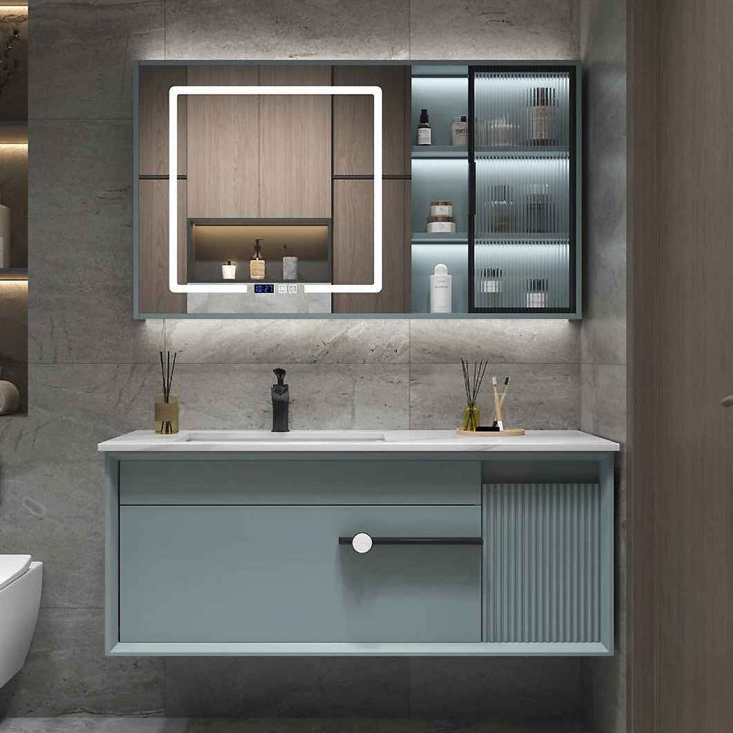 Modern Luxury Vanity Set with Black Gloss Hardwood Bathroom Cabinet with LED Mirror