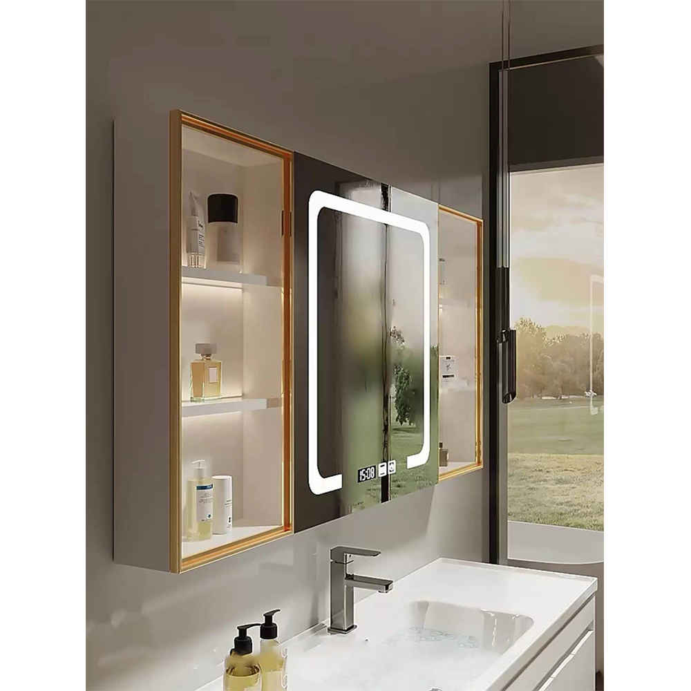 Modern Solid Wood Wash and Dressing Cabinet Black Bathroom Furniture Luxurious Bathroom Cabinet with Smart Mirror Cabinet