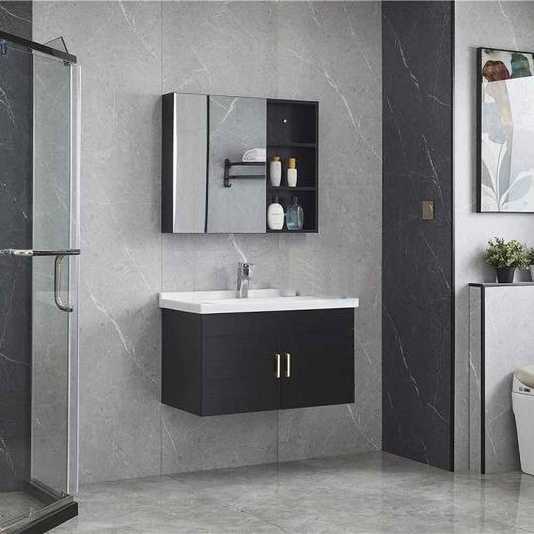 Quality Timber Round Black Freestanding Integrated Basin Shower Custom Drawers Bath Cabinets with Side Cabinet