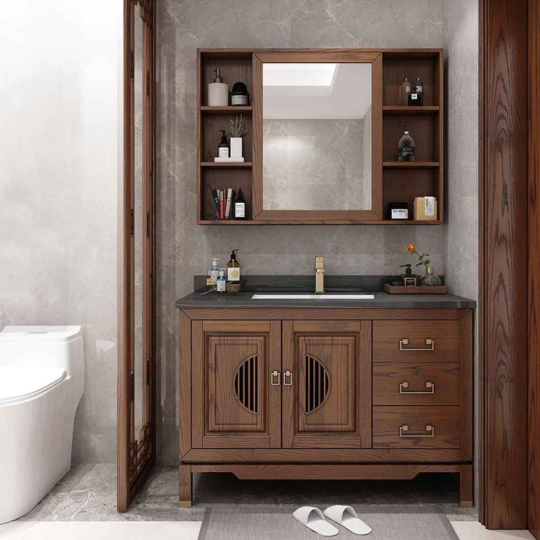 Lavatory Cabinet Tradinational Design Bathroom Vanity Solid Wood Bathroom Cabinet with Double Sink Mirror Wood Grain Hot