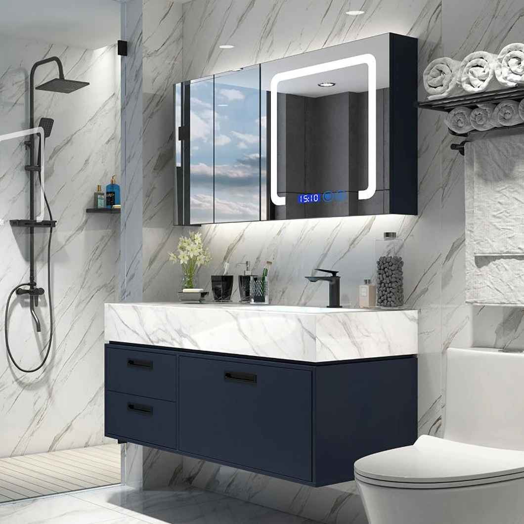 Modern Solid Wood Wash-and-Dressing Cabinet Black Bathroom Corner Luxury Bathroom Cabinet with Mirror Cabinet