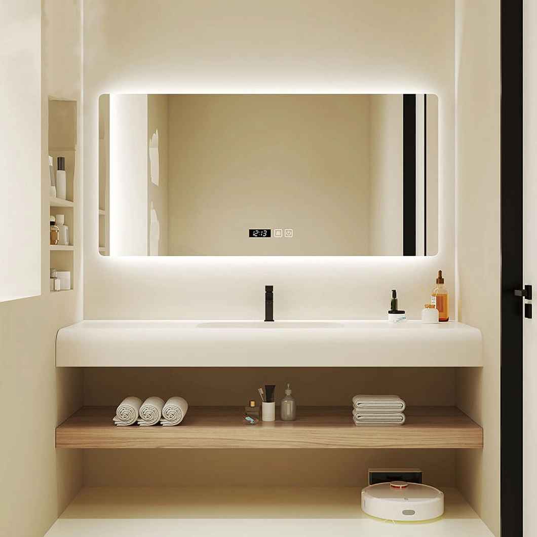 Modern Wooden Bathroom Marble Sink Vanity Bathroom Furniture Deluxe Bathroom Cabinet Set with Mirror Cabinet