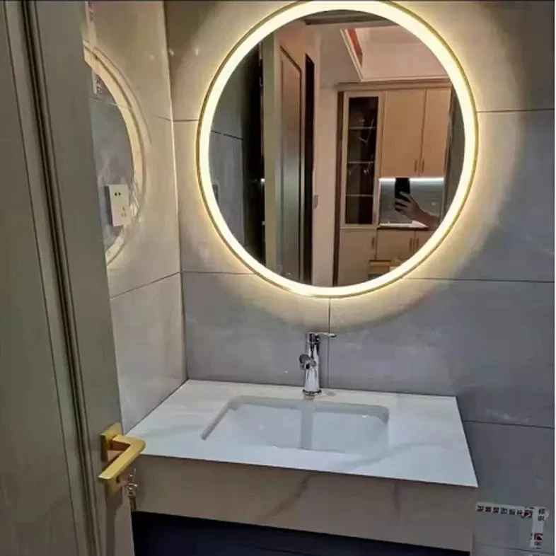 Circle Toilet Chinese Arch Round LED Mirrors Decor Wall Large Full Length Stickers Wall in Bathroom with LED Light Vanity Mirror